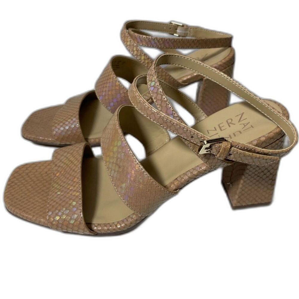 NATURALIZER Trinity Square Toe Pump - Women's Size 8M - Taupe Snakeskin Leather